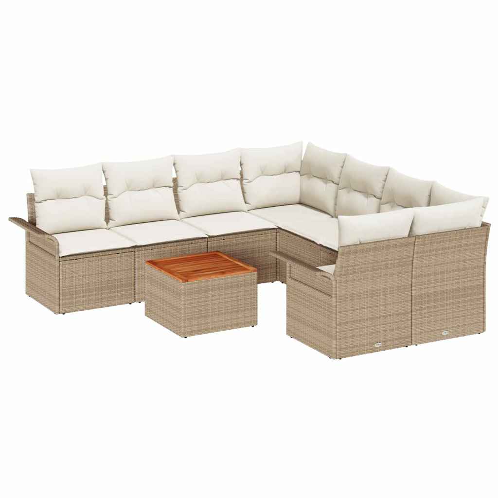 9-tlg. Garten-Sofagarnitur mit Kissen Beige Poly Rattan