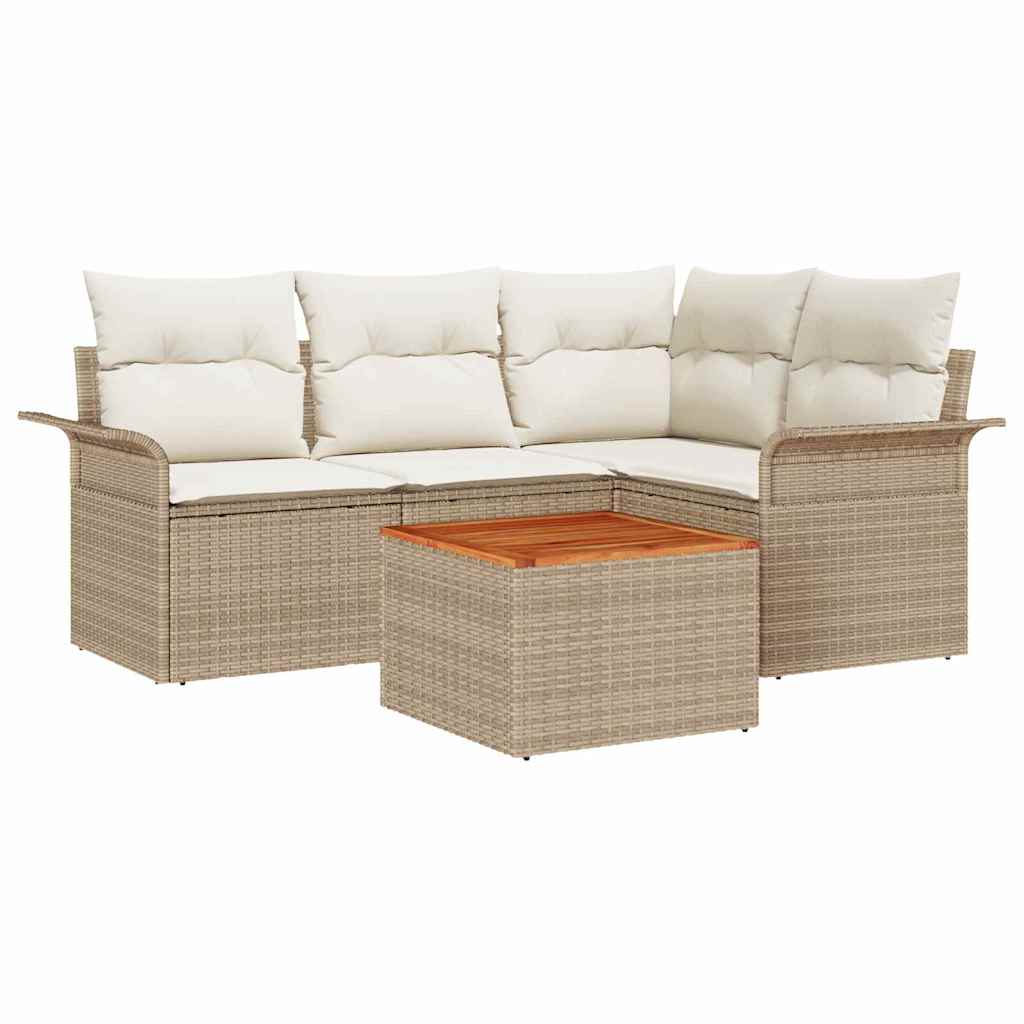 5-tlg. Garten-Sofagarnitur mit Kissen Beige Poly Rattan
