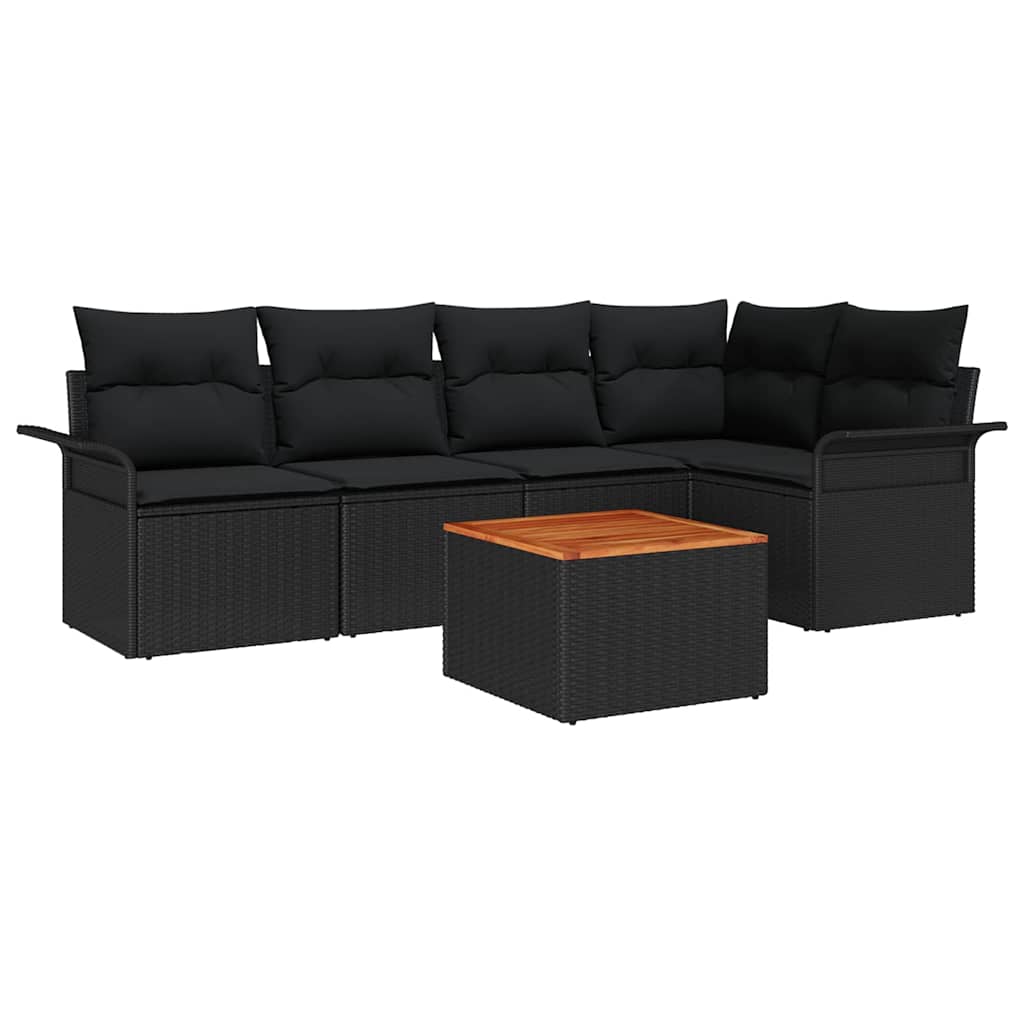 6-tlg. Garten-Sofagarnitur mit Kissen Schwarz Poly Rattan