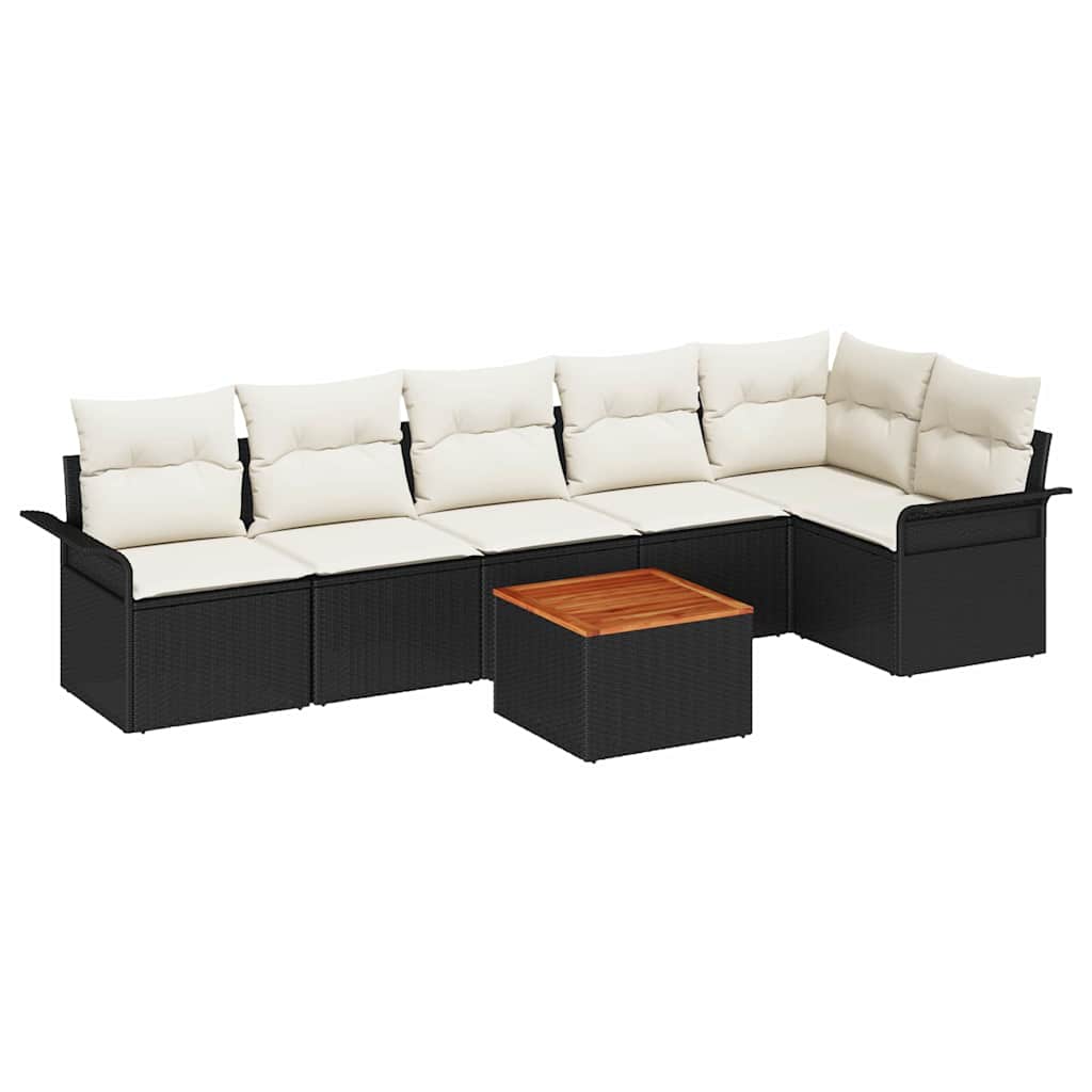 7-tlg. Garten-Sofagarnitur mit Kissen Schwarz Poly Rattan