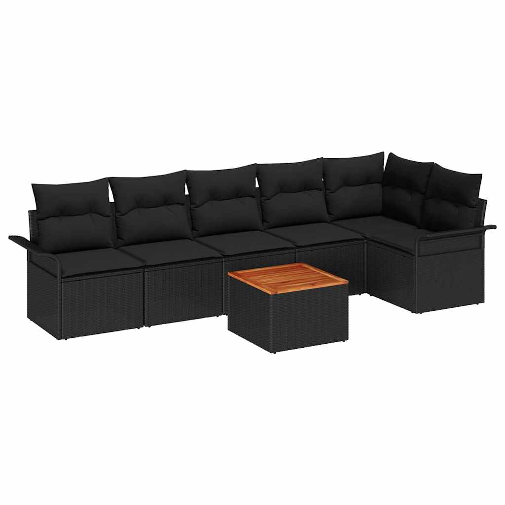 7-tlg. Garten-Sofagarnitur mit Kissen Schwarz Poly Rattan