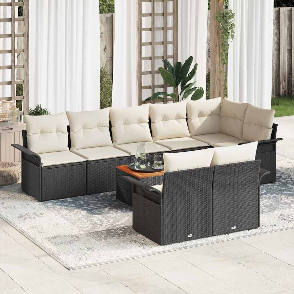 9-tlg. Garten-Sofagarnitur mit Kissen Schwarz Poly Rattan