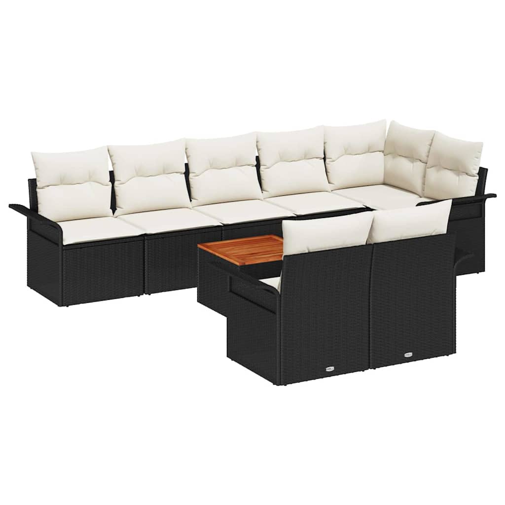 9-tlg. Garten-Sofagarnitur mit Kissen Schwarz Poly Rattan