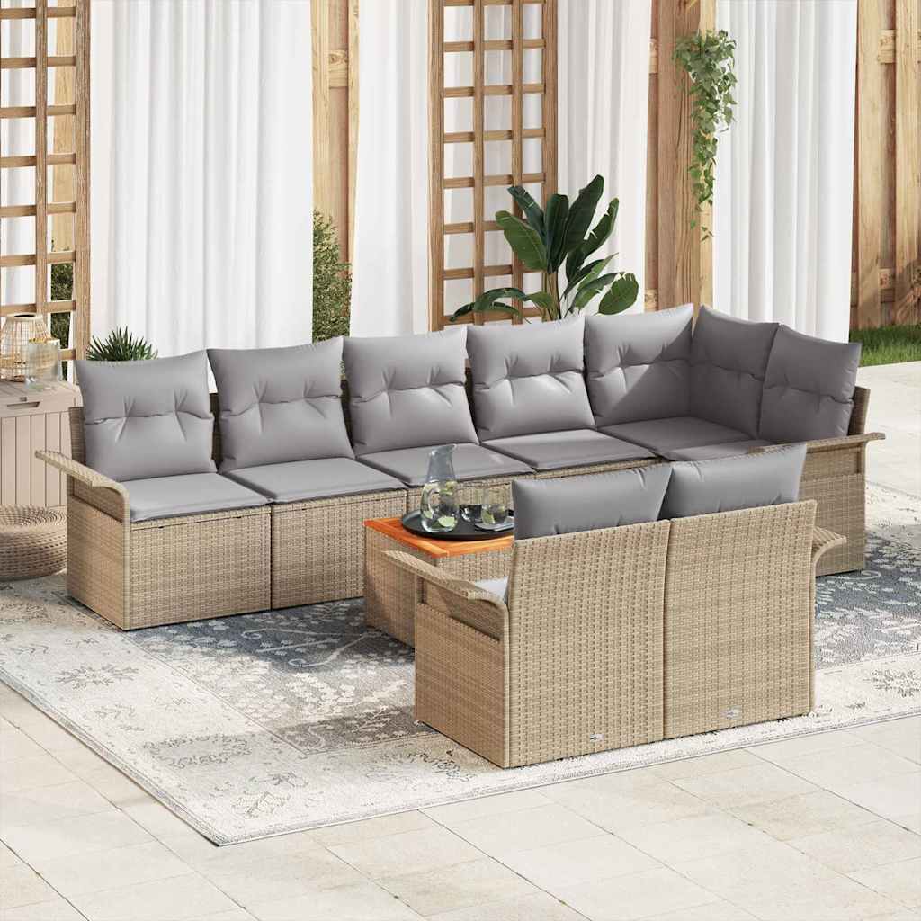 9-tlg. Garten-Sofagarnitur mit Kissen Beige Poly Rattan