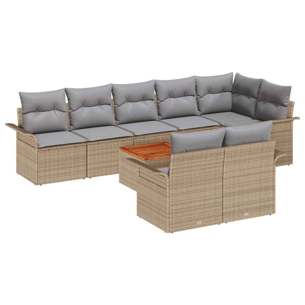 9-tlg. Garten-Sofagarnitur mit Kissen Beige Poly Rattan