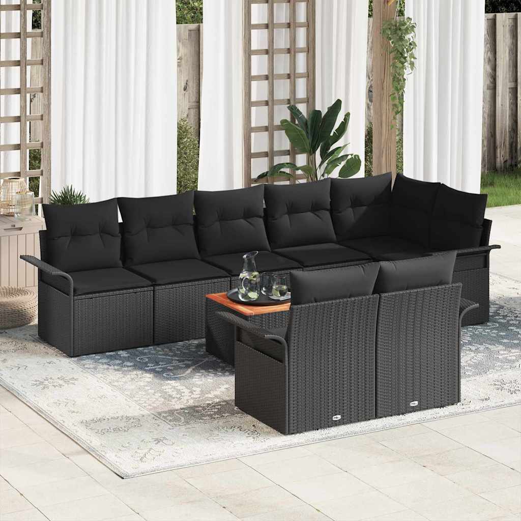 9-tlg. Garten-Sofagarnitur mit Kissen Schwarz Poly Rattan