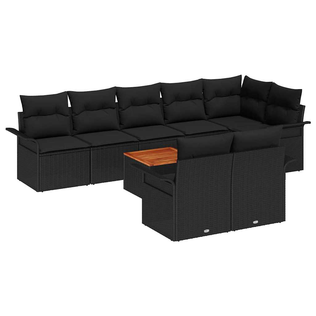9-tlg. Garten-Sofagarnitur mit Kissen Schwarz Poly Rattan