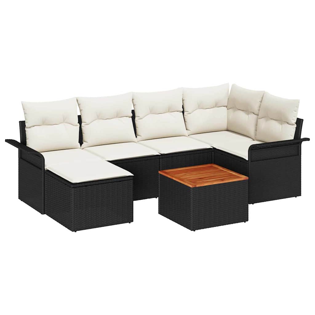 7-tlg. Garten-Sofagarnitur mit Kissen Schwarz Poly Rattan