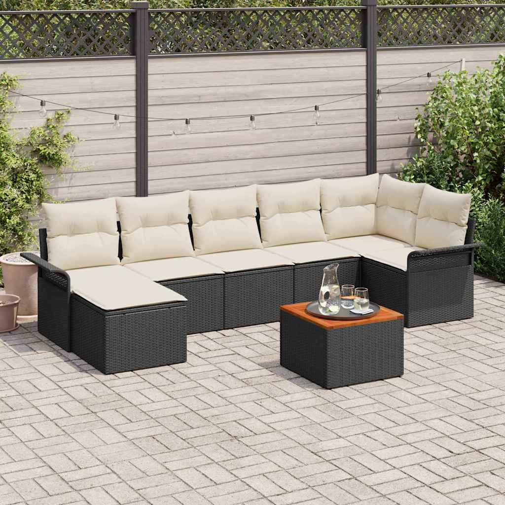 8-tlg. Garten-Sofagarnitur mit Kissen Schwarz Poly Rattan