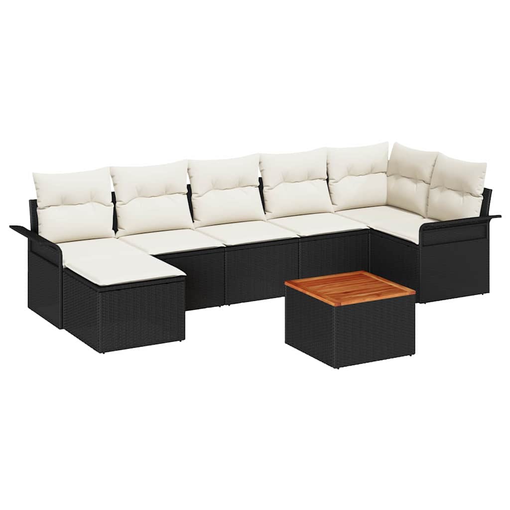 8-tlg. Garten-Sofagarnitur mit Kissen Schwarz Poly Rattan