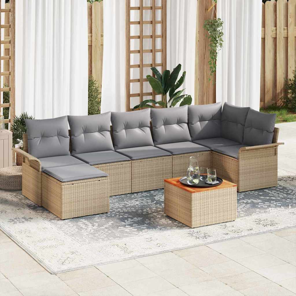 8-tlg. Garten-Sofagarnitur mit Kissen Beige Poly Rattan