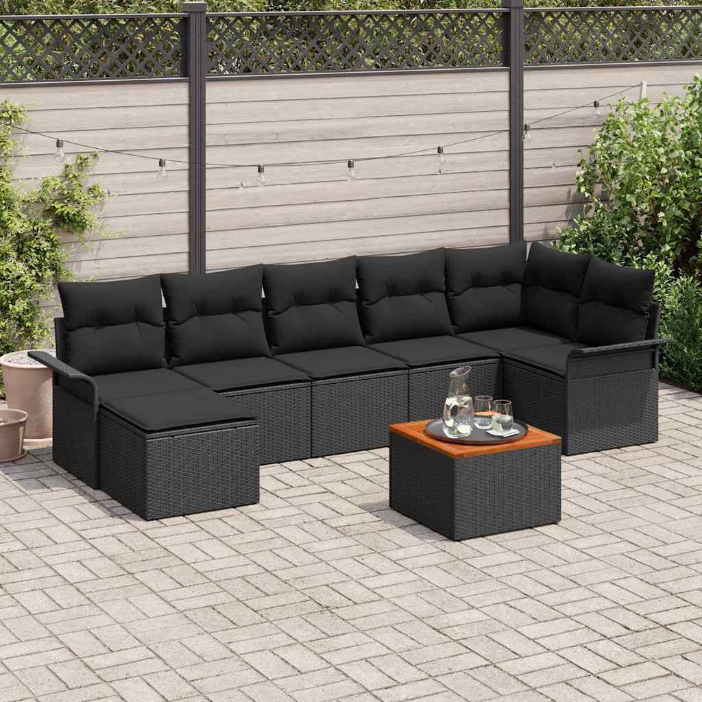 8-tlg. Garten-Sofagarnitur mit Kissen Schwarz Poly Rattan
