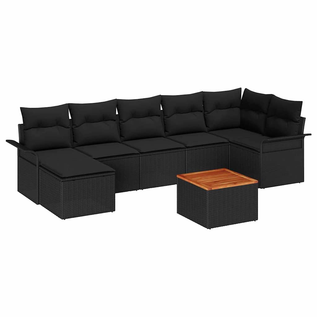 8-tlg. Garten-Sofagarnitur mit Kissen Schwarz Poly Rattan
