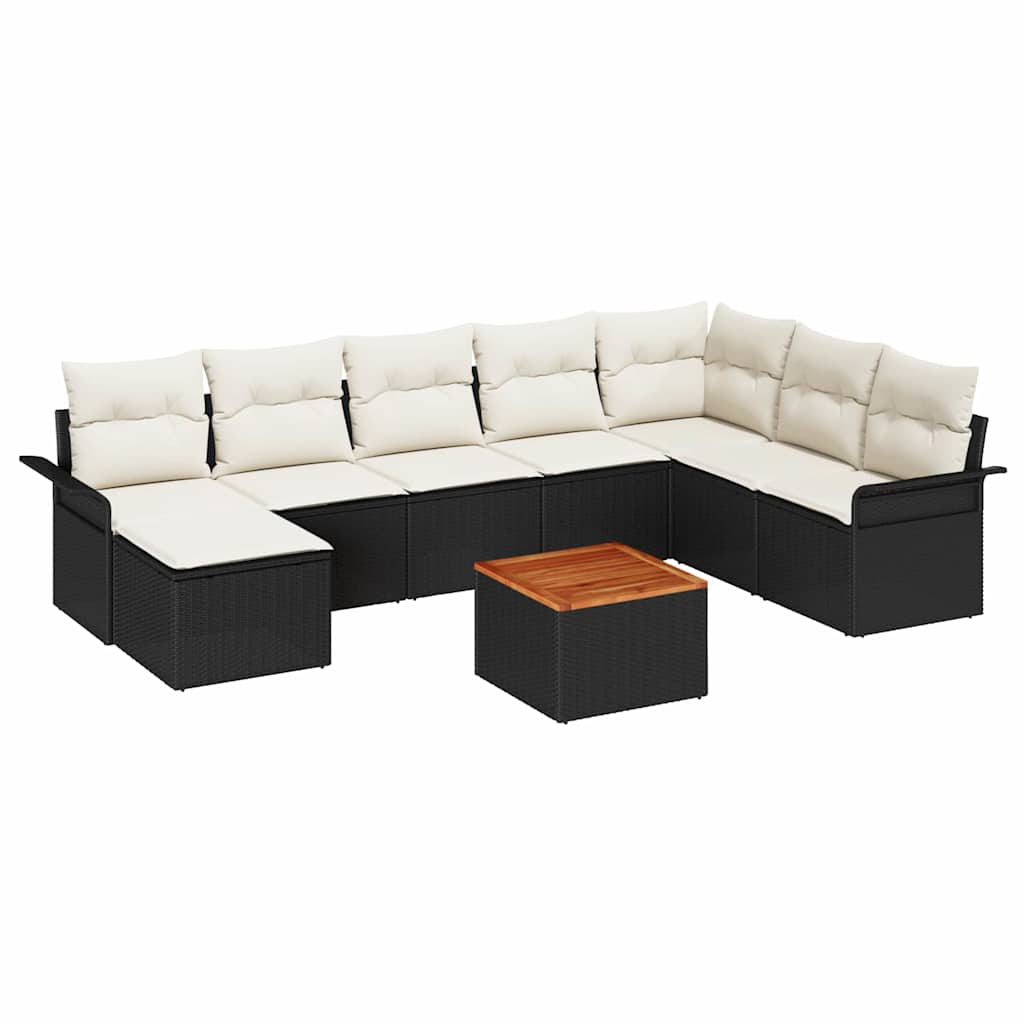 9-tlg. Garten-Sofagarnitur mit Kissen Schwarz Poly Rattan