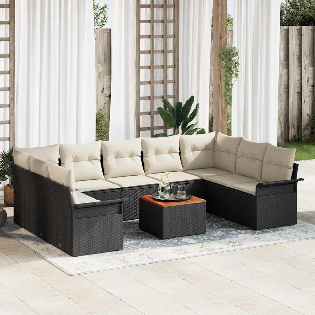 10-tlg. Garten-Sofagarnitur mit Kissen Schwarz Poly Rattan