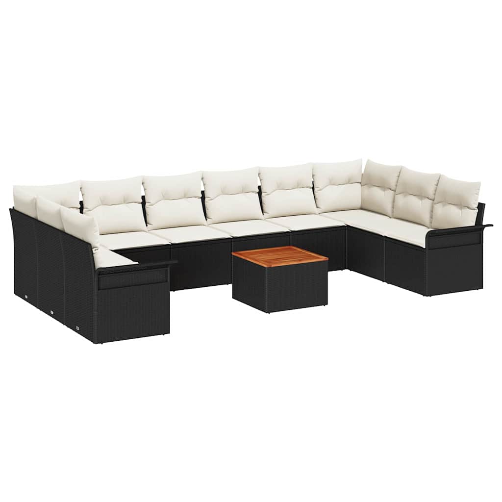 11-tlg. Garten-Sofagarnitur mit Kissen Schwarz Poly Rattan