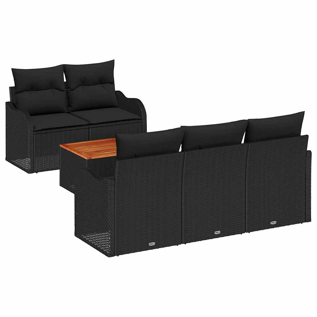 6-tlg. Garten-Sofagarnitur mit Kissen Schwarz Poly Rattan