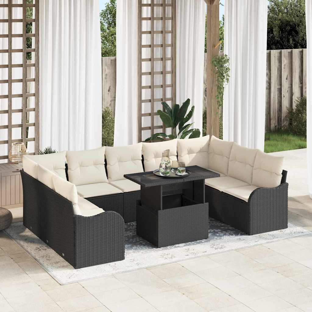 10-teilige Garten Sofa Set mit Kissen Schwarz Poly Rattan