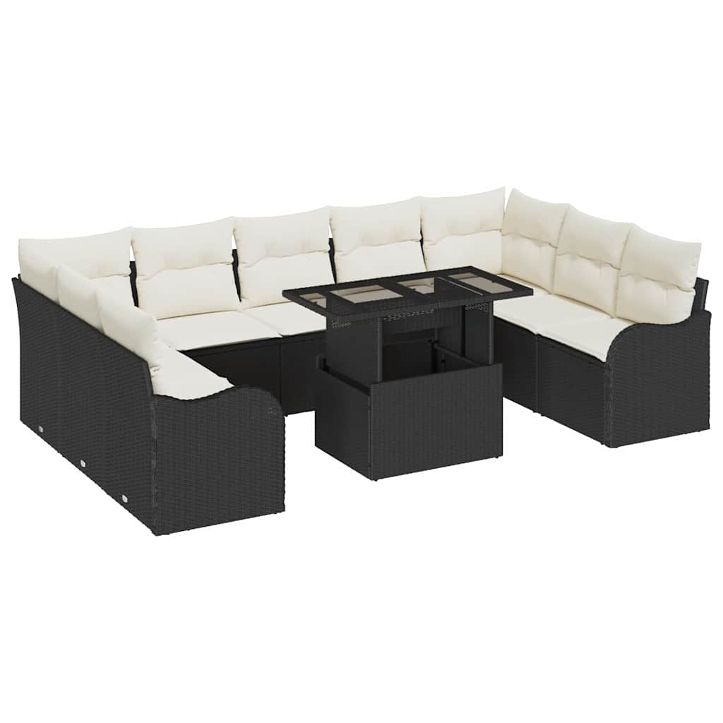 10-teilige Garten Sofa Set mit Kissen Schwarz Poly Rattan