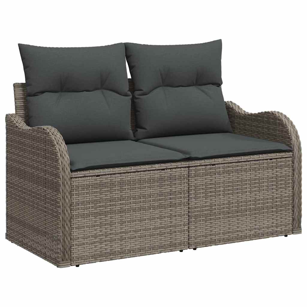 10-teilige Garten Sofa Set mit Kissen Grau Poly Rattan