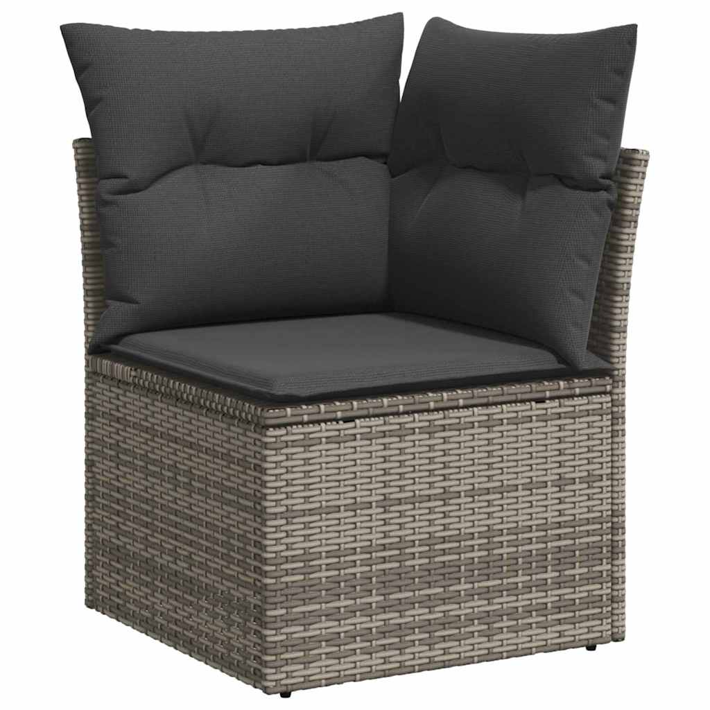 10-teilige Garten Sofa Set mit Kissen Grau Poly Rattan