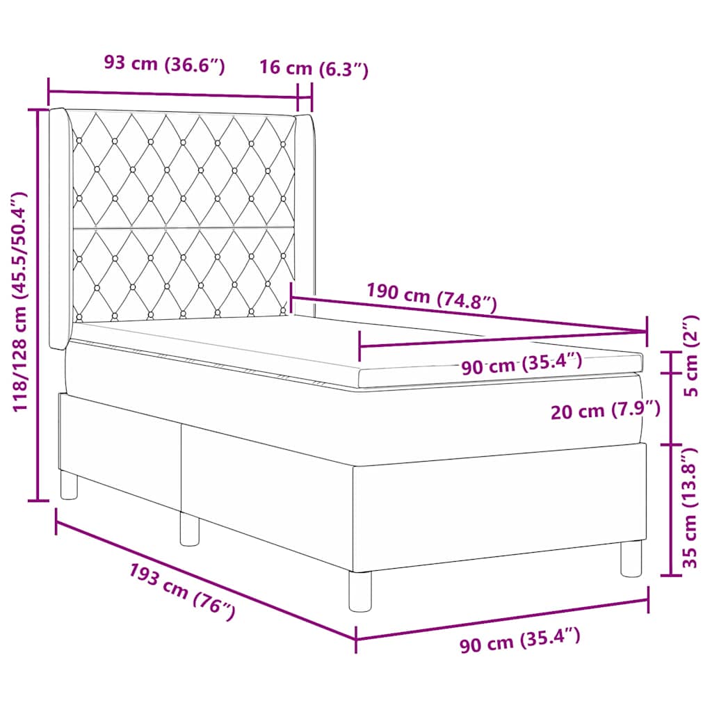 Boxspringbett mit Matratze Dunkelgrau 90x190 cm Samt
