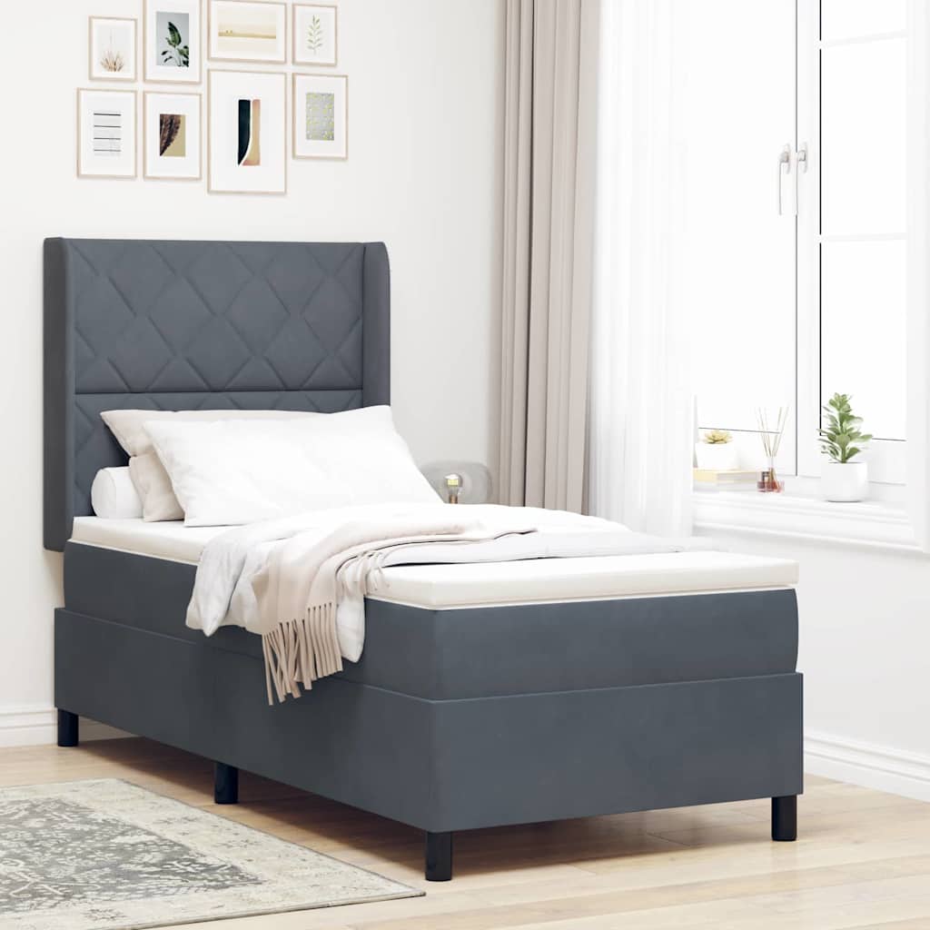 Boxspringbett mit Matratze Dunkelgrau 90x190 cm Samt