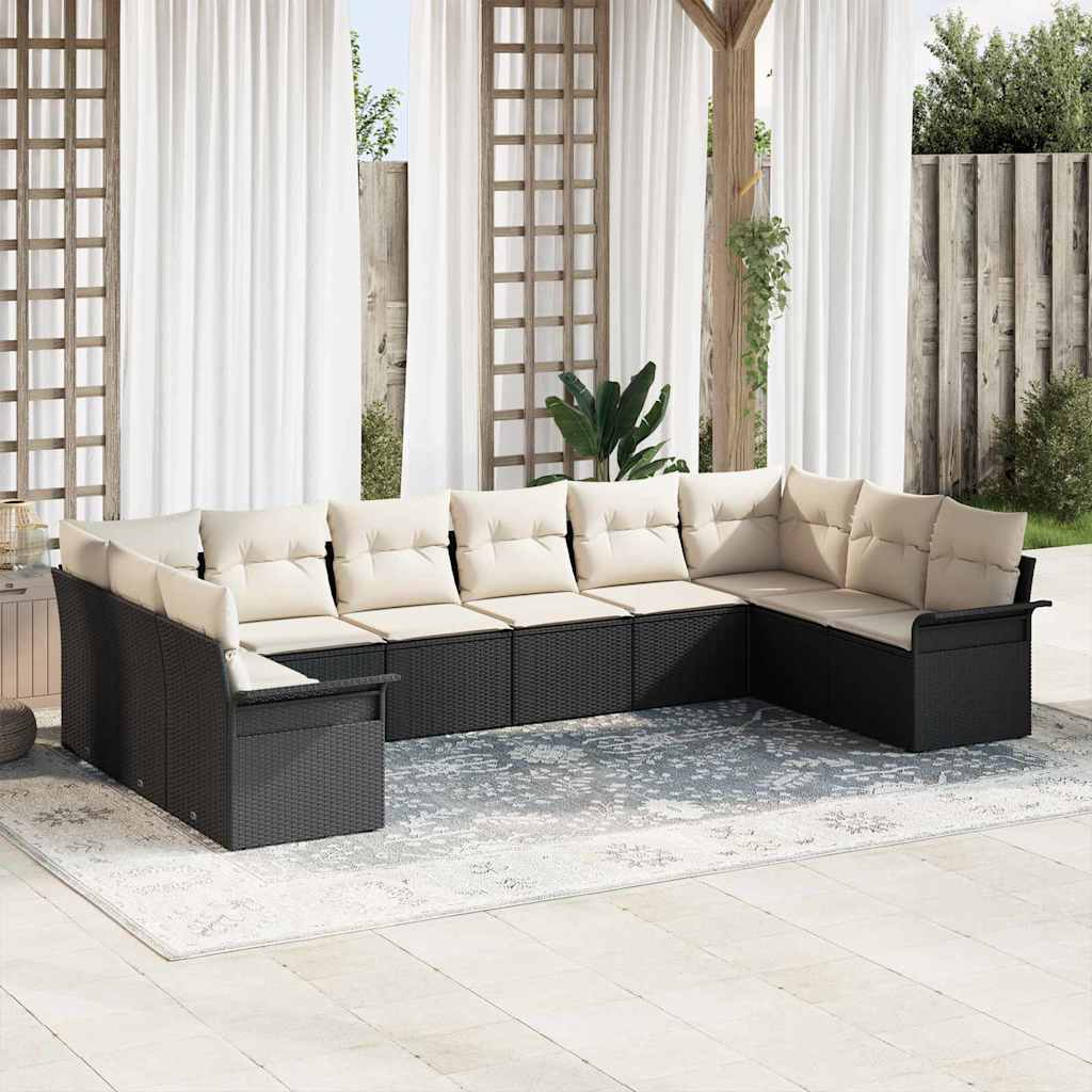 10-teilige Garten Sofa Set mit Kissen Schwarz Poly Rattan