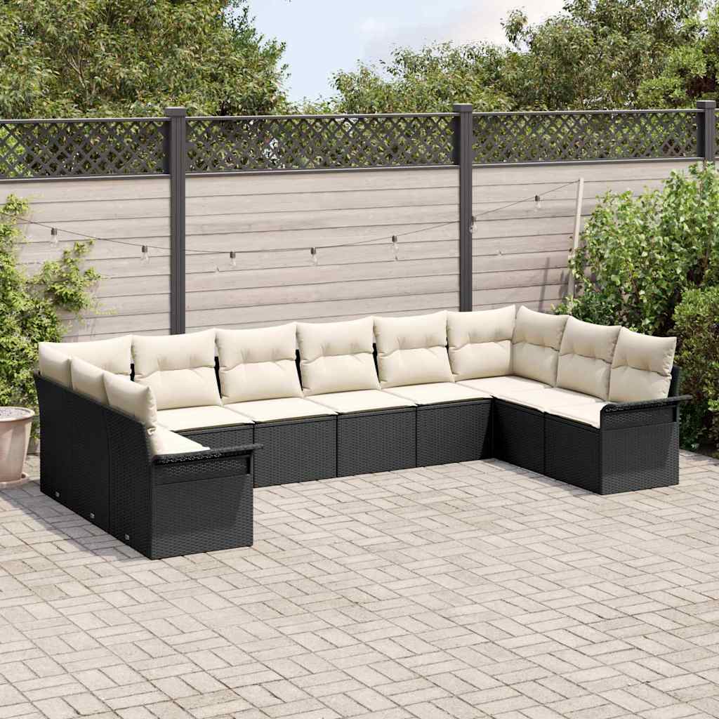 10-teilige Garten Sofa Set mit Kissen Schwarz Poly Rattan