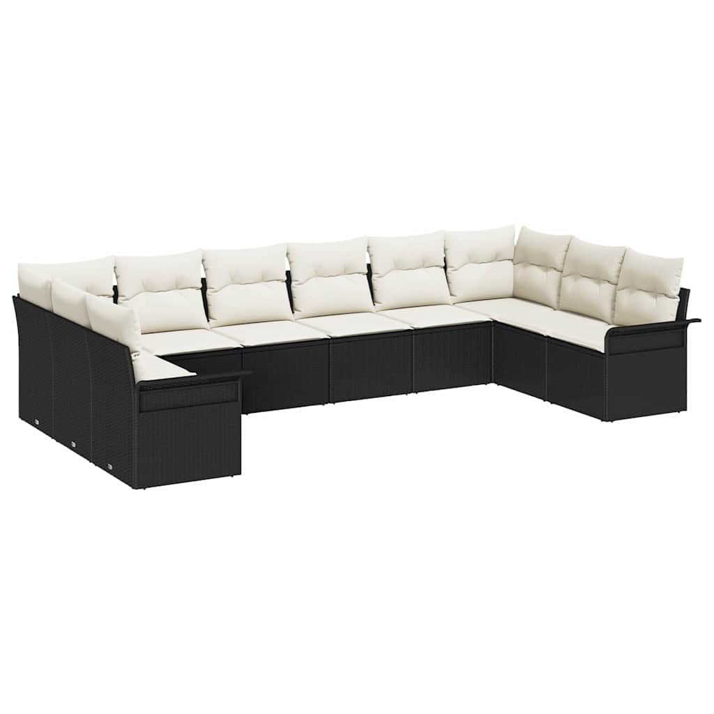 10-teilige Garten Sofa Set mit Kissen Schwarz Poly Rattan
