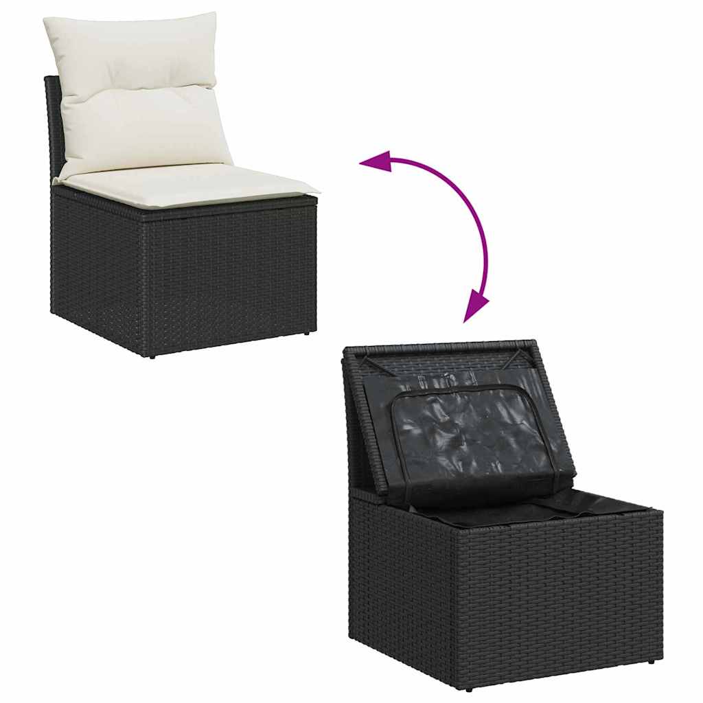 10-teilige Garten Sofa Set mit Kissen Schwarz Poly Rattan