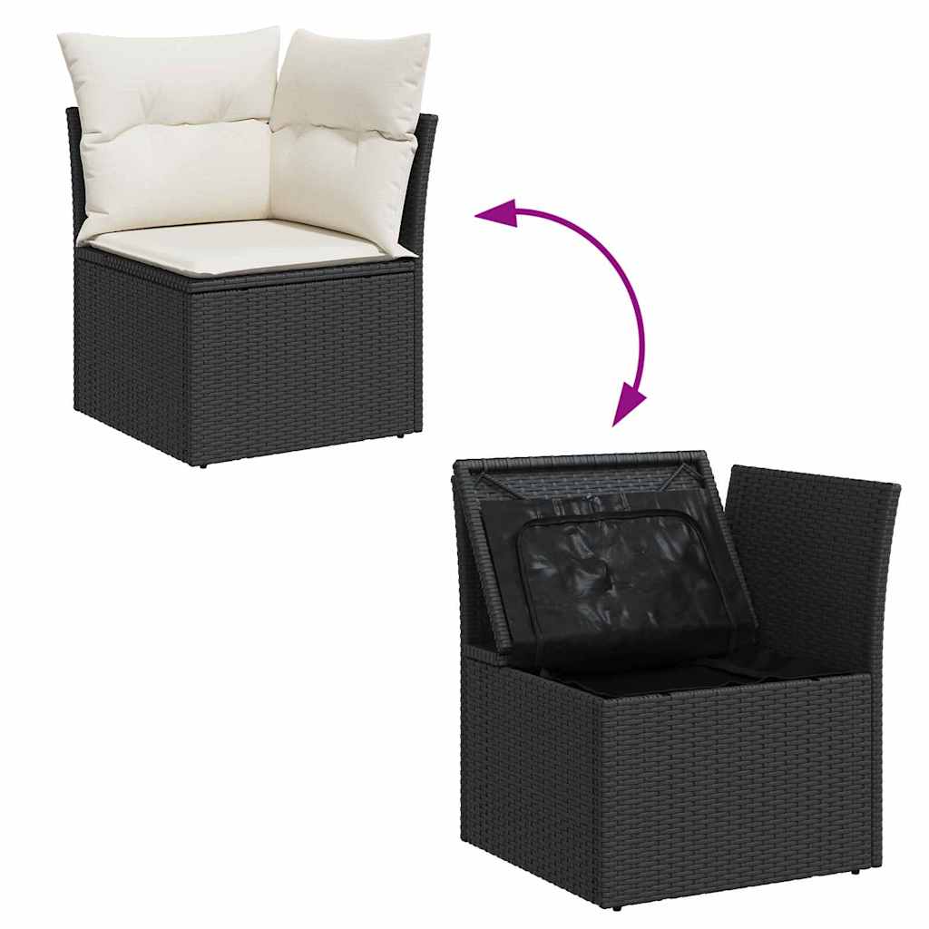 10-teilige Garten Sofa Set mit Kissen Schwarz Poly Rattan
