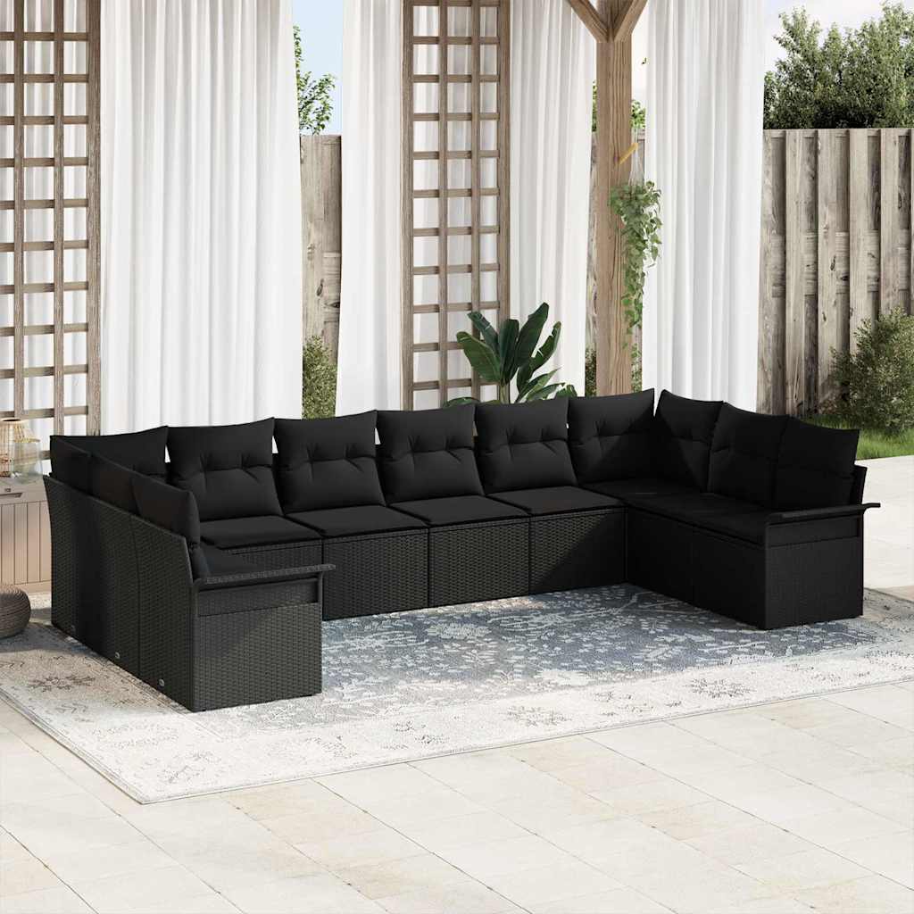 10-teilige Garten Sofa Set mit Kissen Schwarz Poly Rattan