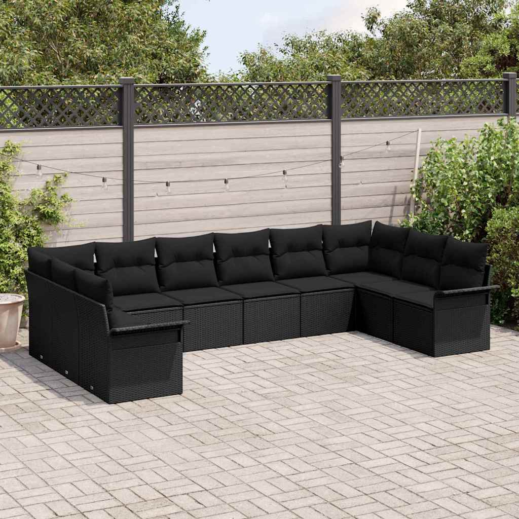 10-teilige Garten Sofa Set mit Kissen Schwarz Poly Rattan