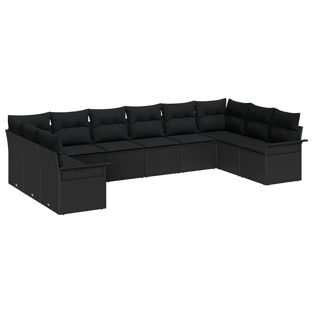 10-teilige Garten Sofa Set mit Kissen Schwarz Poly Rattan