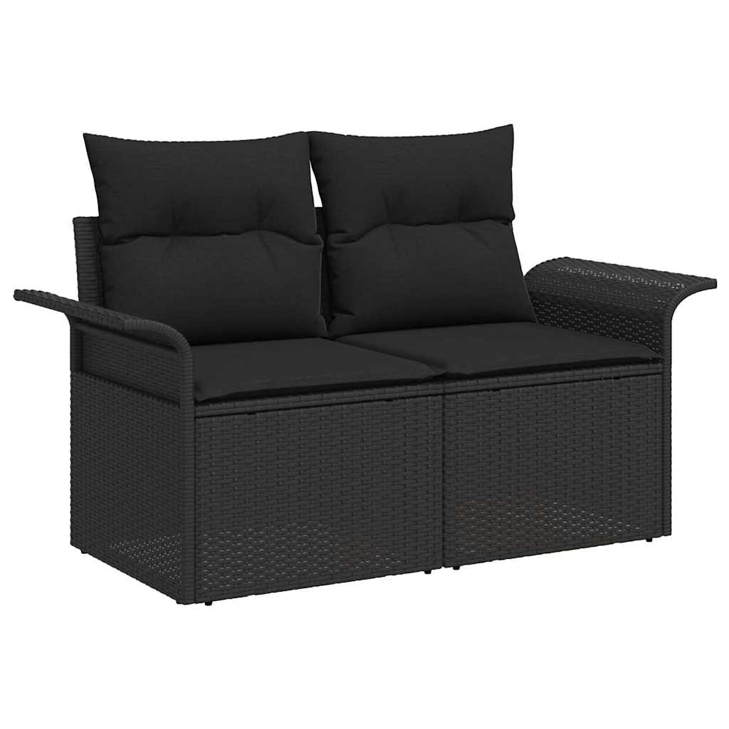 10-teilige Garten Sofa Set mit Kissen Schwarz Poly Rattan