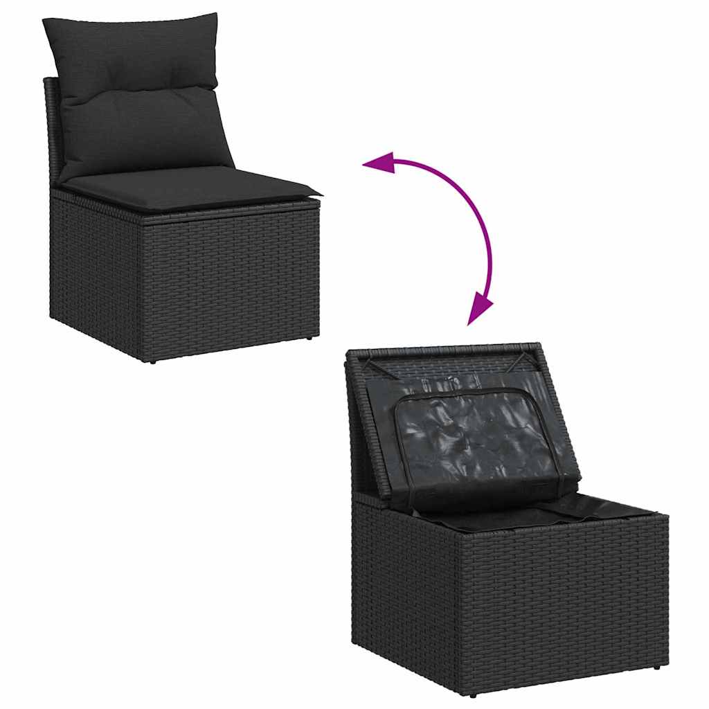 10-teilige Garten Sofa Set mit Kissen Schwarz Poly Rattan