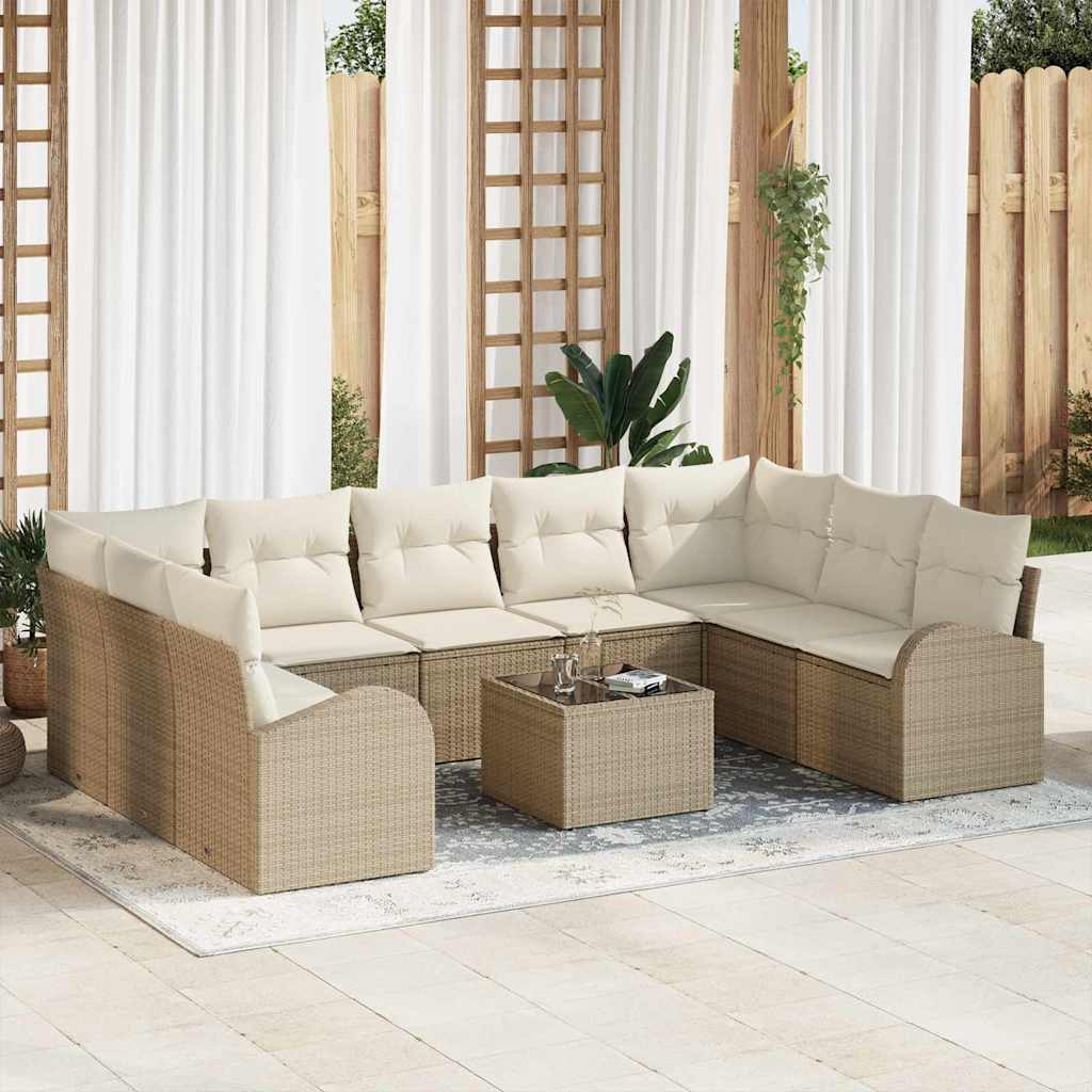 10-teiliges Garten Sofa Set mit Kissen Braunes Poly Rattan