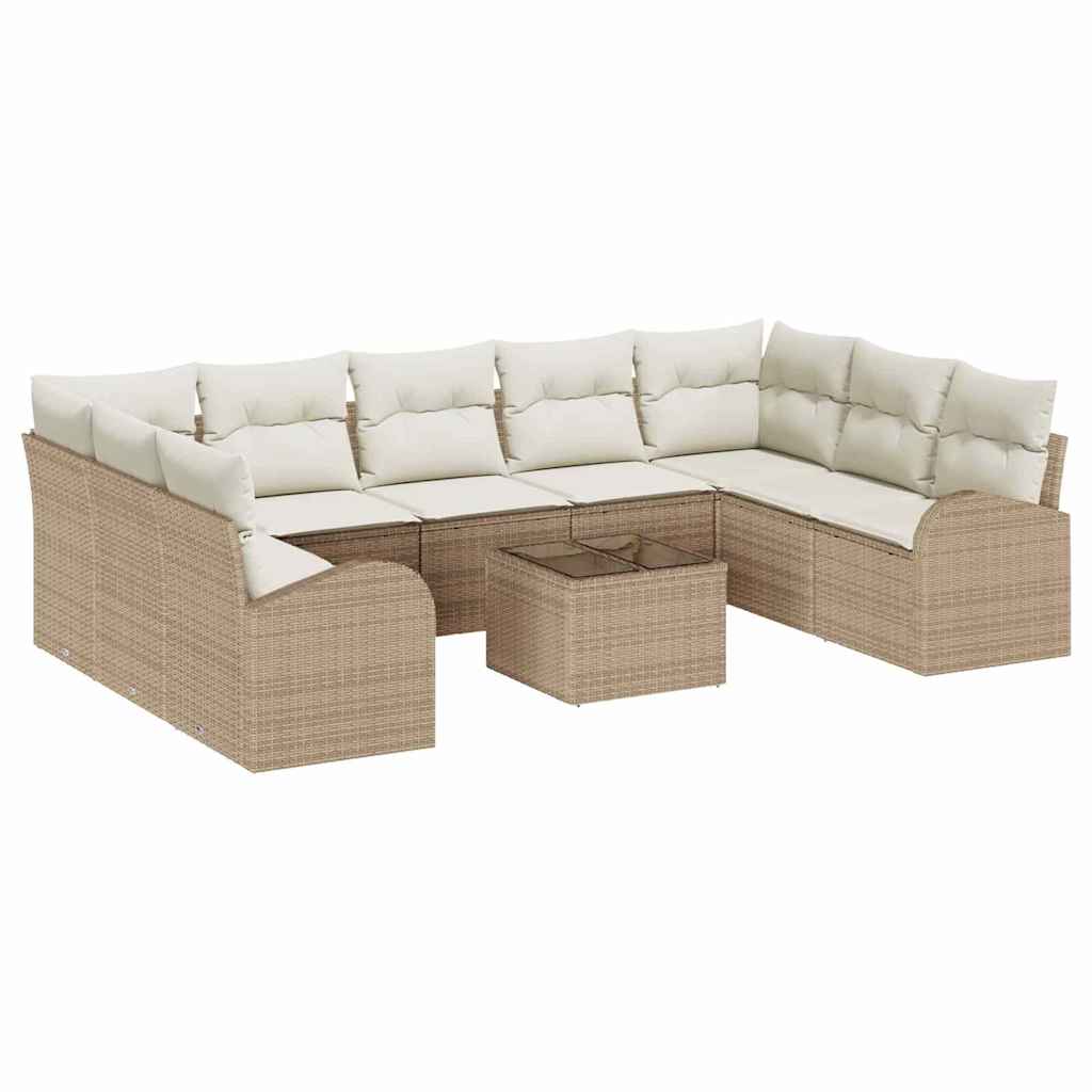 10-teiliges Garten Sofa Set mit Kissen Braunes Poly Rattan
