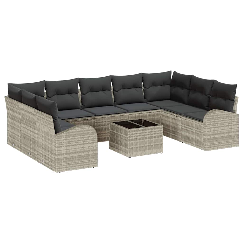 10-teiliges Garten Sofa Set mit Kissen Grau Poly Rattan