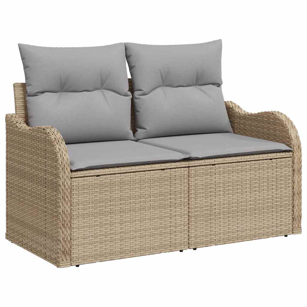 10-teiliges Garten Sofa Set mit Kissen Beige Poly Rattan