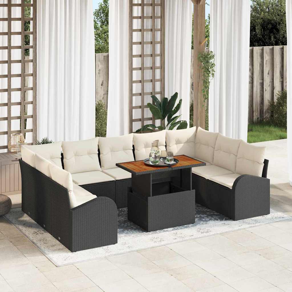 10-teilige Garten Sofa Set mit Kissen Schwarz Poly Rattan
