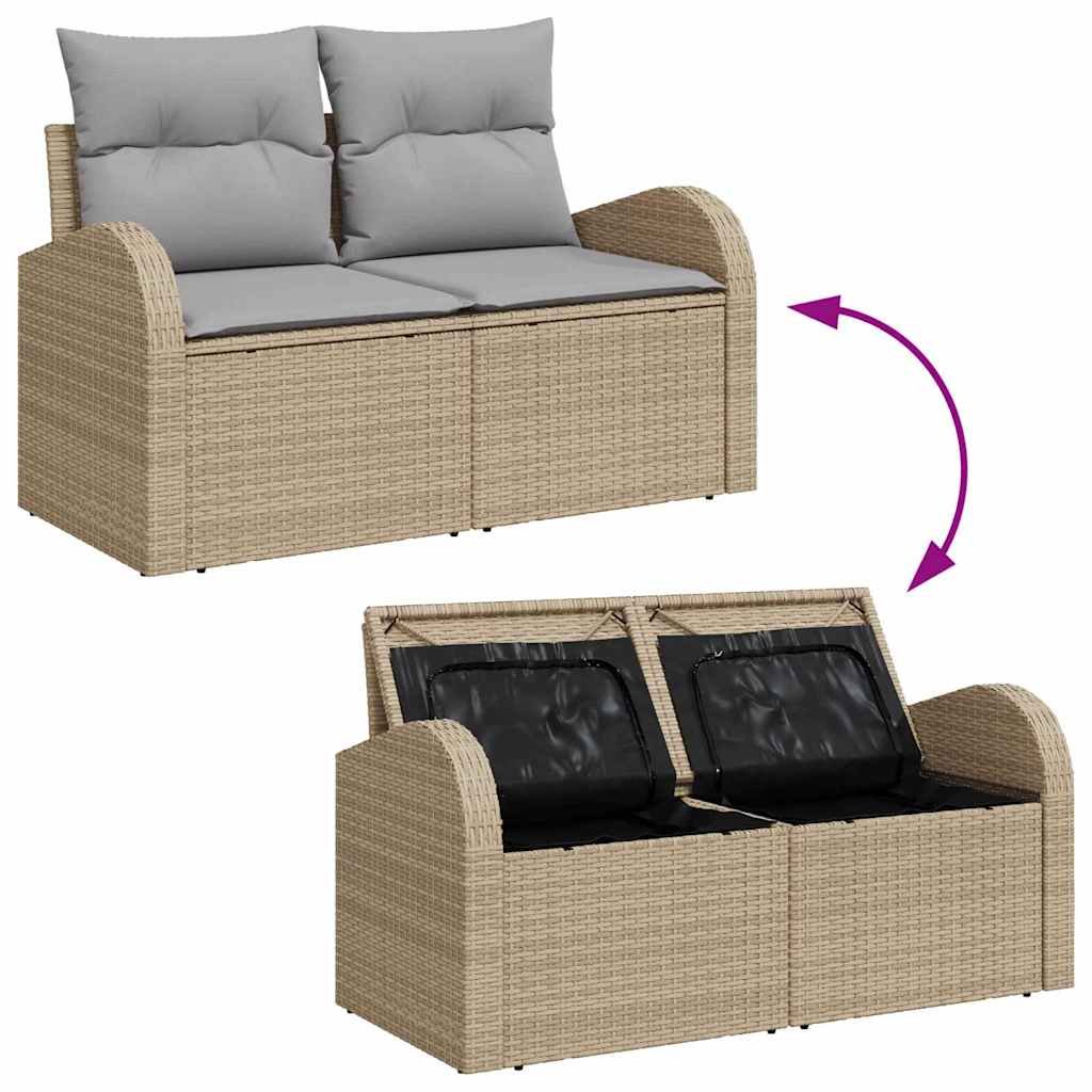 10-teiliges Garten Sofa Set mit Kissen Beige Poly Rattan
