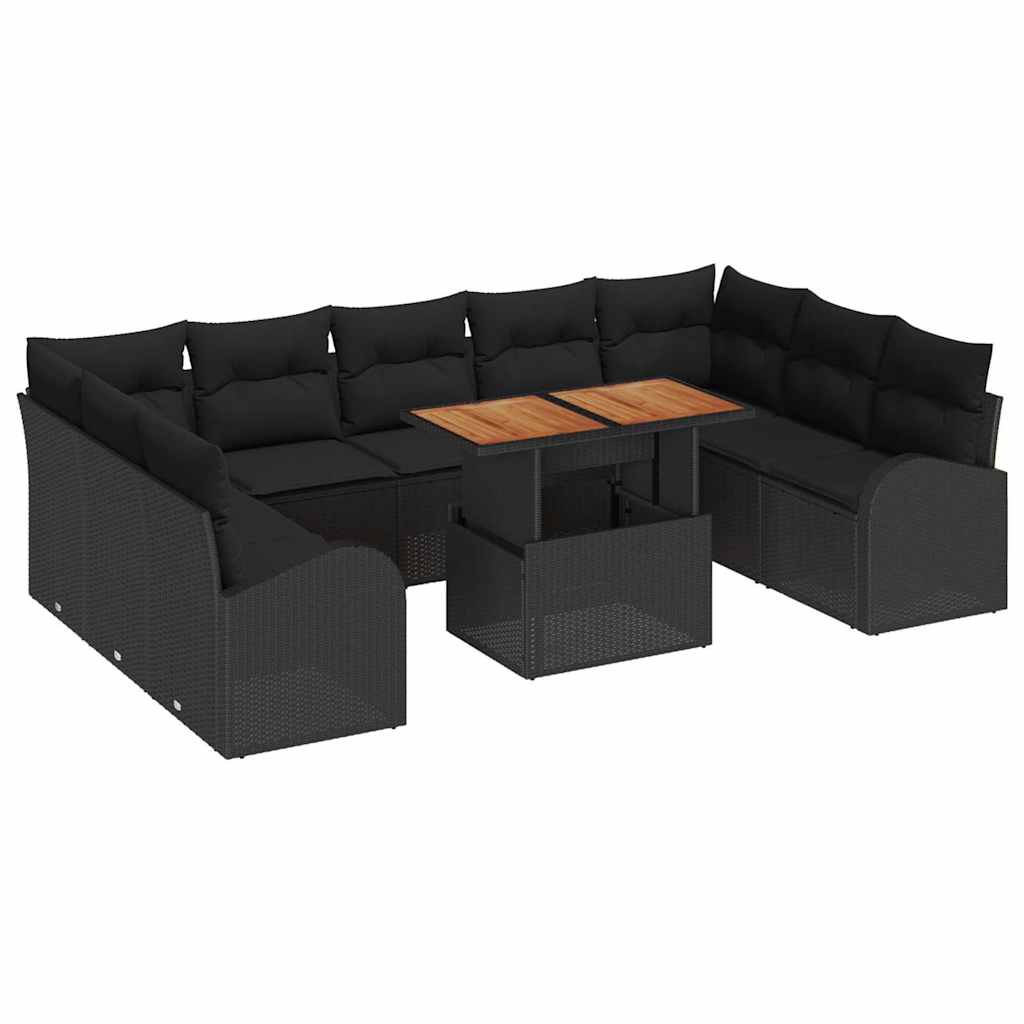 10-teilige Garten Sofa Set mit Kissen Schwarz Poly Rattan