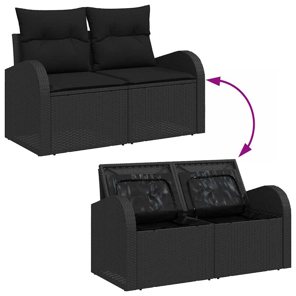10-teilige Garten Sofa Set mit Kissen Schwarz Poly Rattan