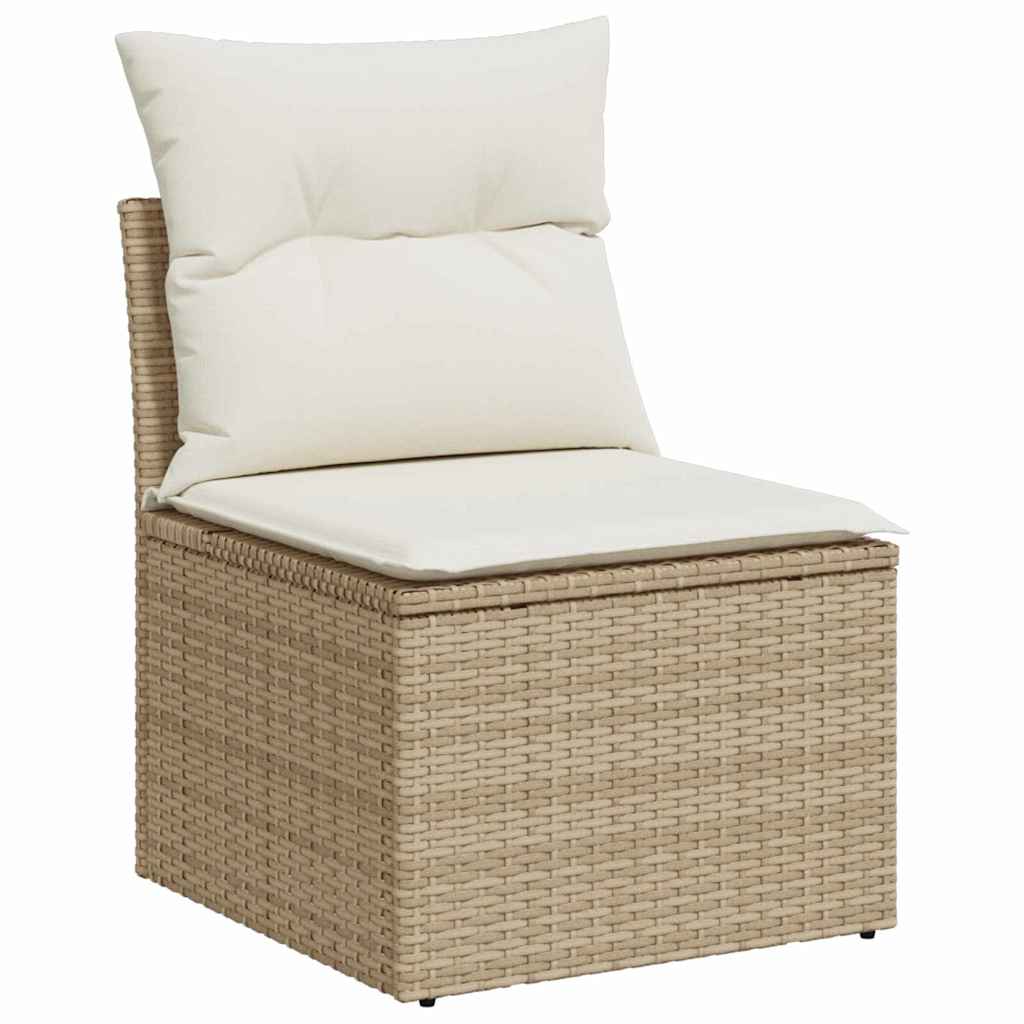 8-teiliges Garten Sofa Set mit Kissen Beige Poly Rattan Akazie