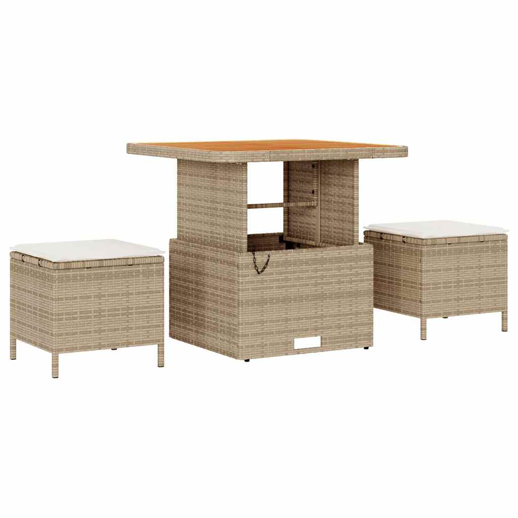 8-teiliges Garten Sofa Set mit Kissen Beige Poly Rattan Akazie