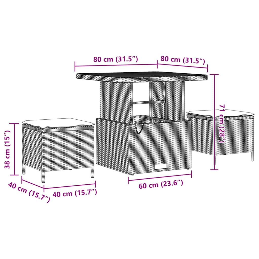 8-teiliges Garten Sofa Set mit Kissen Beige Poly Rattan Akazie