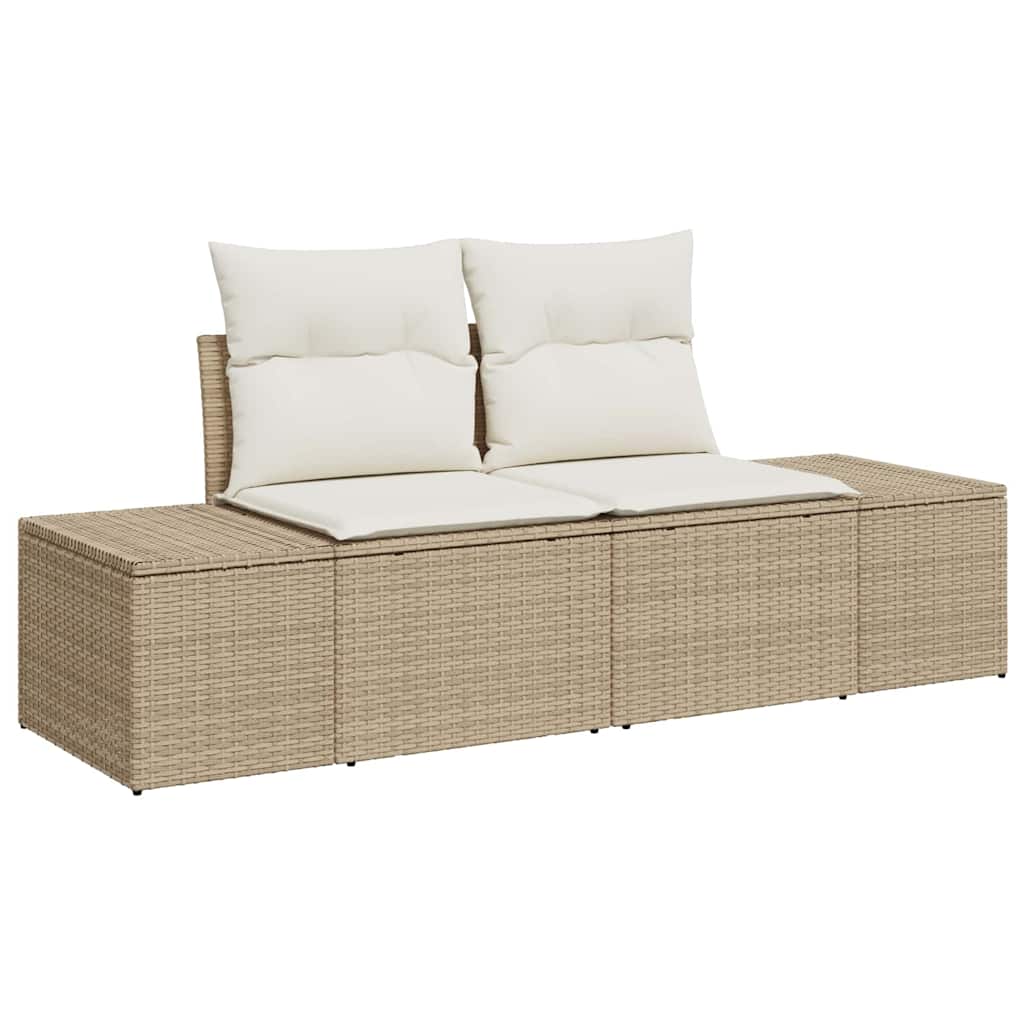 10-teiliger Garten Sofa Set mit Kissen Beige Poly Rattan Akazie