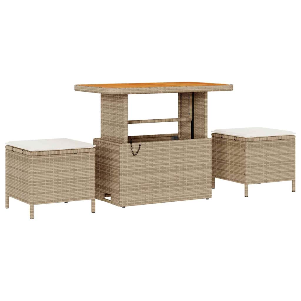 10-teiliger Garten Sofa Set mit Kissen Beige Poly Rattan Akazie
